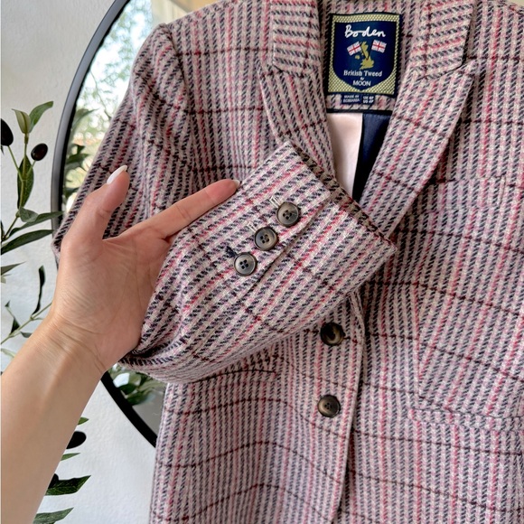 Boden British Tweed by Moon Women's Pink and Black Plaid Wool Blazer, 4P - Picture 5 of 7